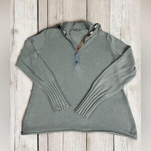 Burberry Knit 100% Cotton Nova Check Sweater Snap Turtleneck Size Small EUC